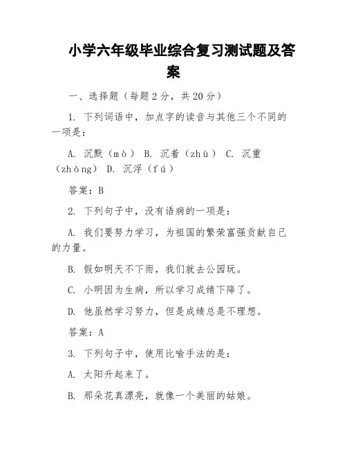 小学六年级毕业综合复习测试题及答案
