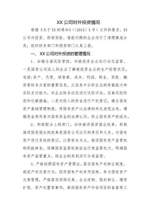对外投资情况说明