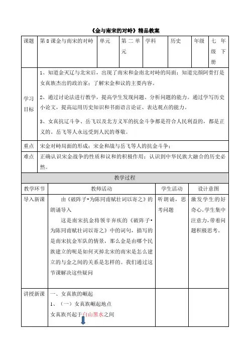 《金与南宋的对峙》精品教案3