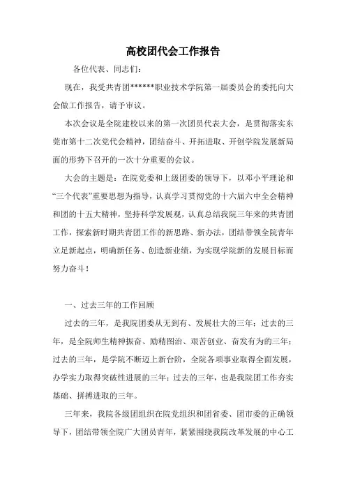 高校团代会工作报告