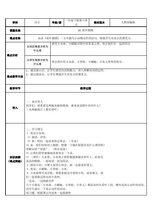 部编版语文一年级下册-课文(四)-教案-13 荷叶圆圆33