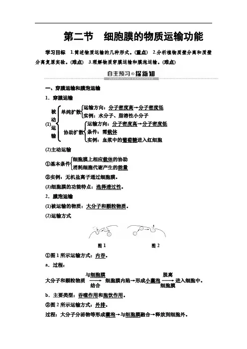 2019-2020学年中图版生物必修一讲义：第3单元 第1章 第2节 细胞膜的物质运输功能 Word版含答案