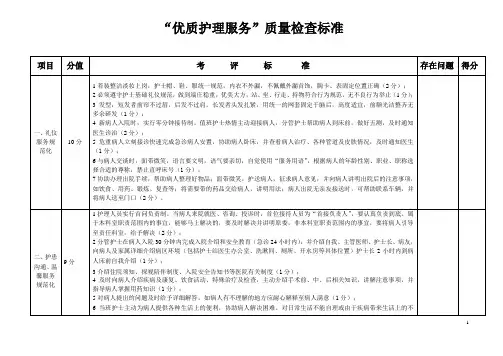 优质护理服务检查标准