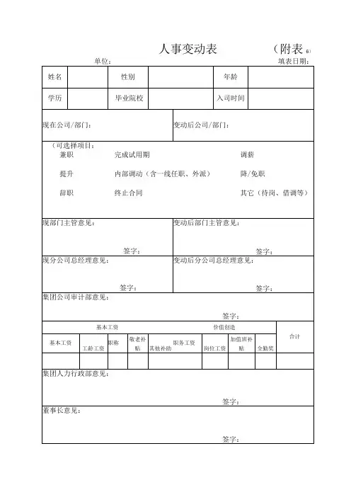 单位人事变动表