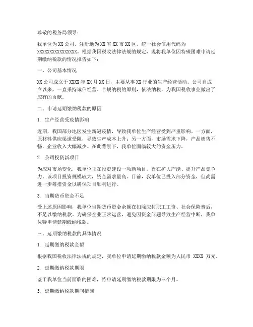 纳税延期申请报告