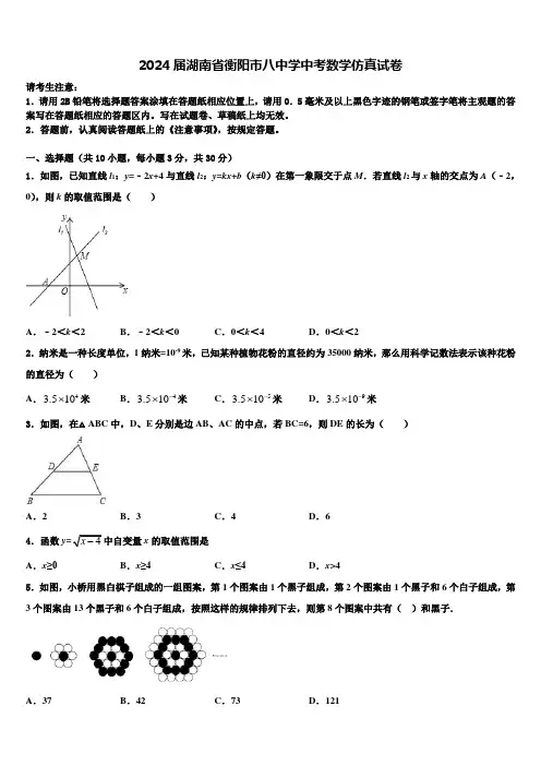 2024届湖南省衡阳市八中学中考数学仿真试卷含解析