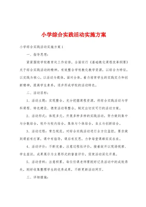 小学综合实践活动实施方案