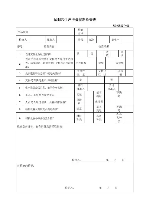 试制和生产准备状态检查表ok