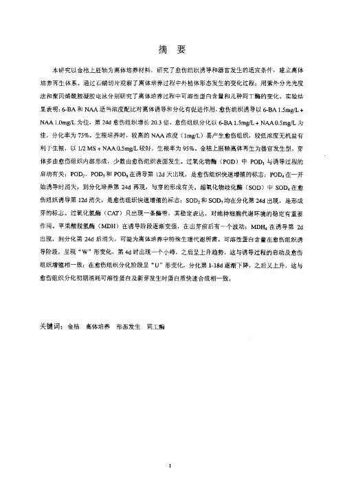 （植物学专业优秀论文）金桔组织培养及其形态发生与生理生化变化