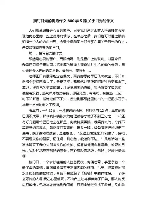 描写目光的优秀作文600字5篇,关于目光的作文