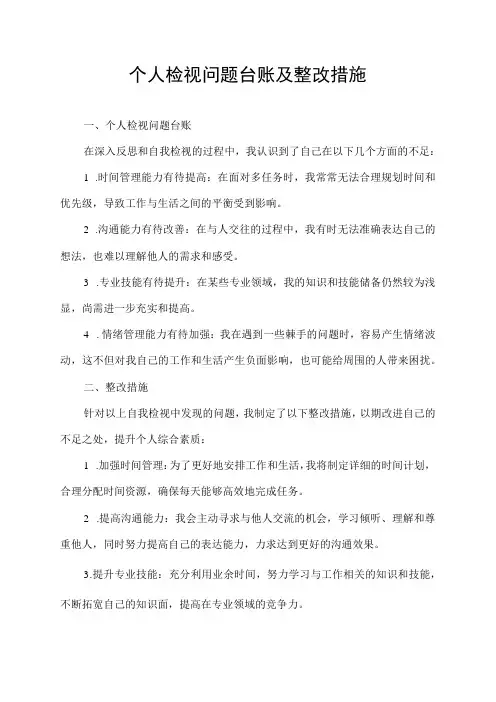 个人检视问题台账及整改措施