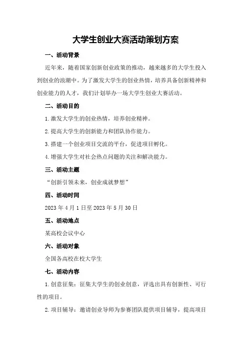 大学生创业大赛活动策划方案