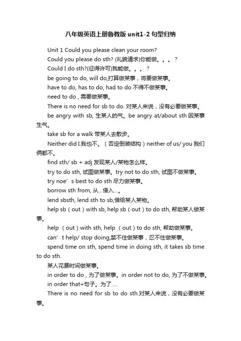八年级英语上册鲁教版unit1-2句型归纳