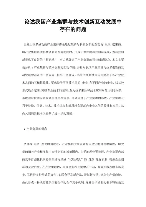 最新论述我国产业集群与技术创新互动发展中存在的问题
