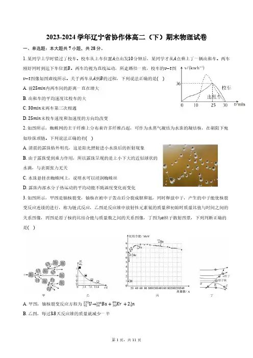 2023-2024学年辽宁省协作体高二(下)期末物理试卷(含答案)