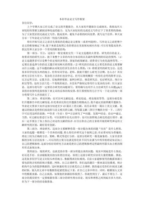 本科毕业论文写作框架
