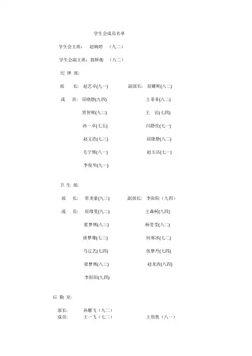 学生会中午午休值班表