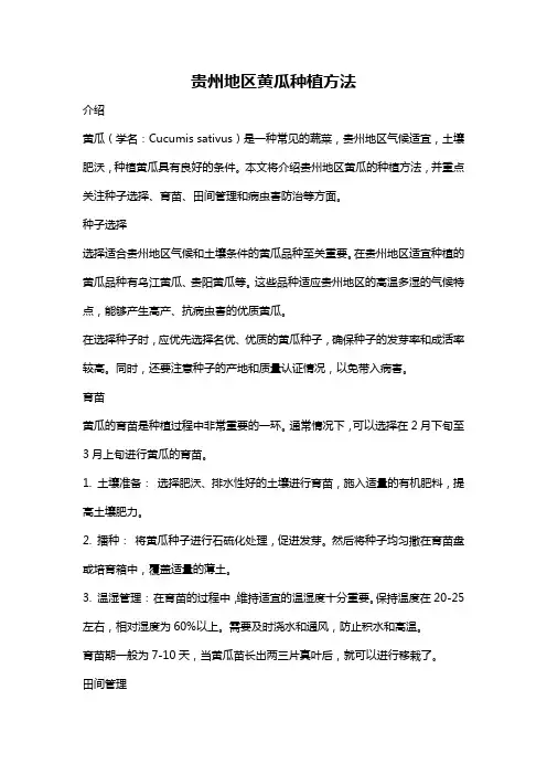 贵州地区黄瓜种植方法