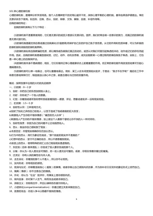 101种心理防御机制