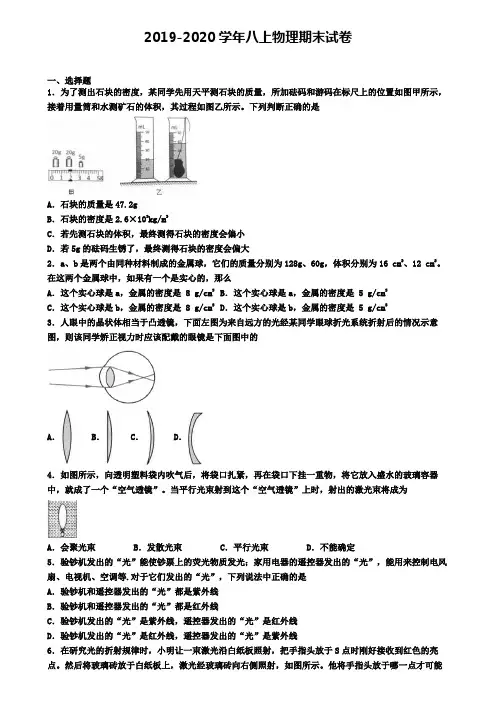 〖精选8套试卷〗四川省内江市2020年初二(上)物理期末教学质量检测模拟试题