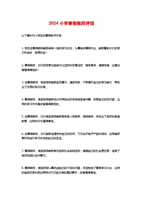 2024小学寒假教师评语