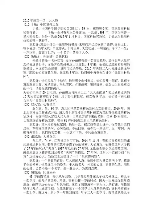 2015年感动中国十大人物
