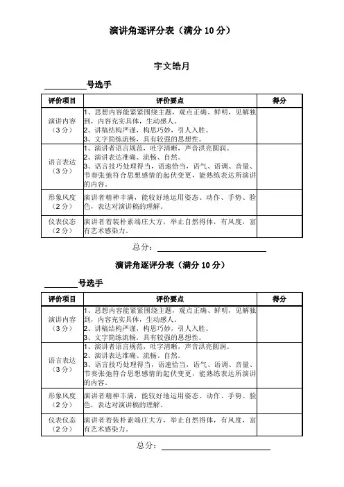 演讲比赛评分表