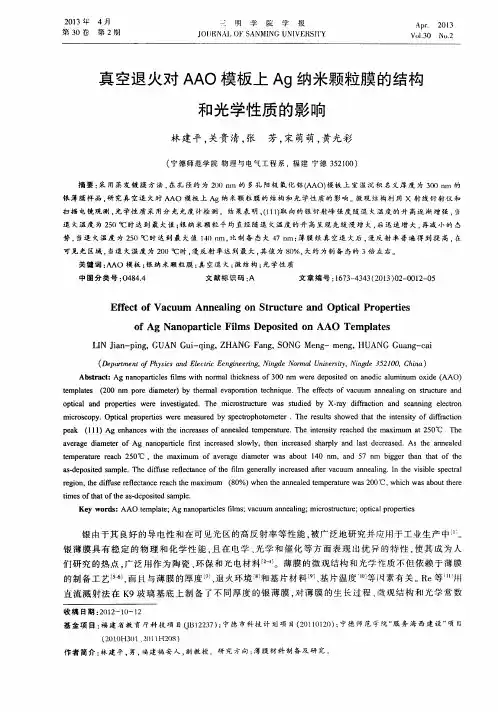 真空退火对AAO模板上Ag纳米颗粒膜的结构和光学性质的影响