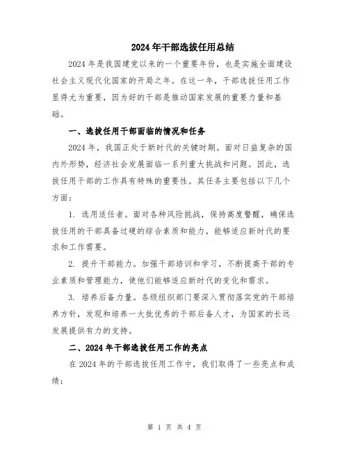 2024年干部选拔任用总结