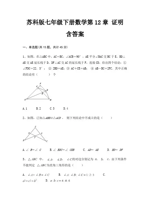 苏科版七年级下册数学第12章 证明 含答案 3