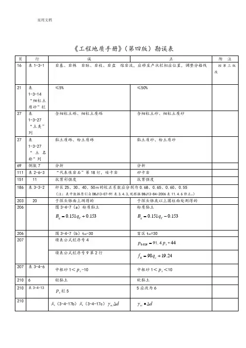 工程地质手册第四版勘误表全