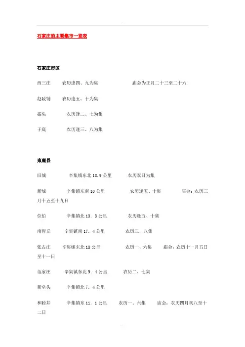 石家庄的主要集市一览表