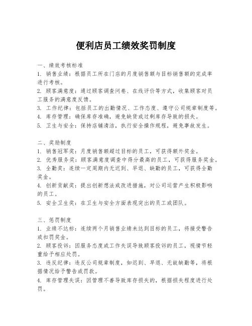 便利店员工绩效奖罚制度