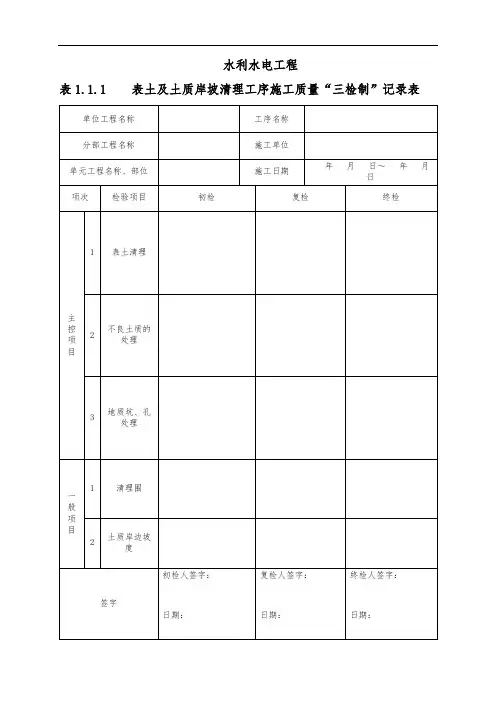 水利工程三检制及平行检测表格模板