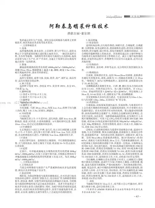 阿勒泰乌塌菜种植技术