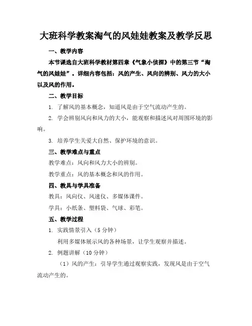 大班科学教案淘气的风娃娃教案及教学反思
