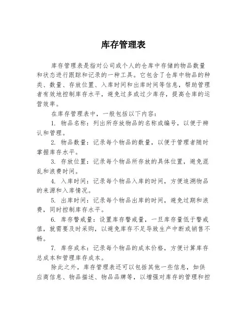 库存管理表