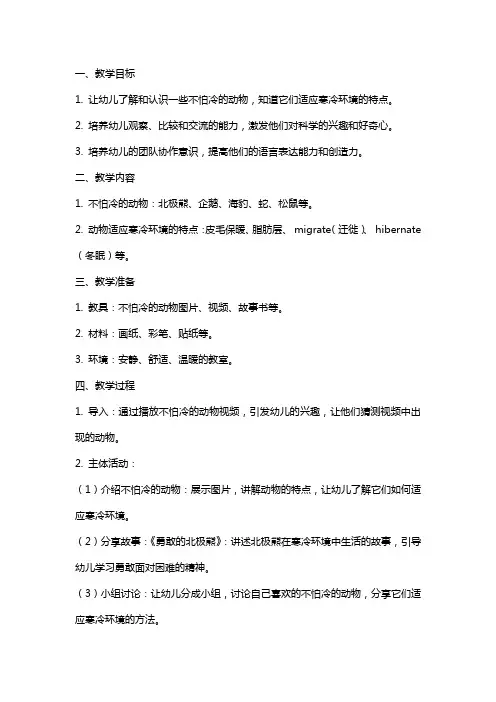 《不怕冷的动物》幼儿园中班科学教案