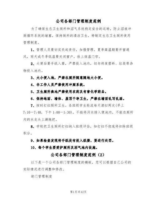 公司各部门管理制度范例（5篇）
