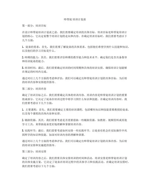 师带徒 培训计划表