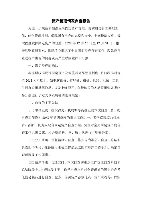 资产管理情况自查报告