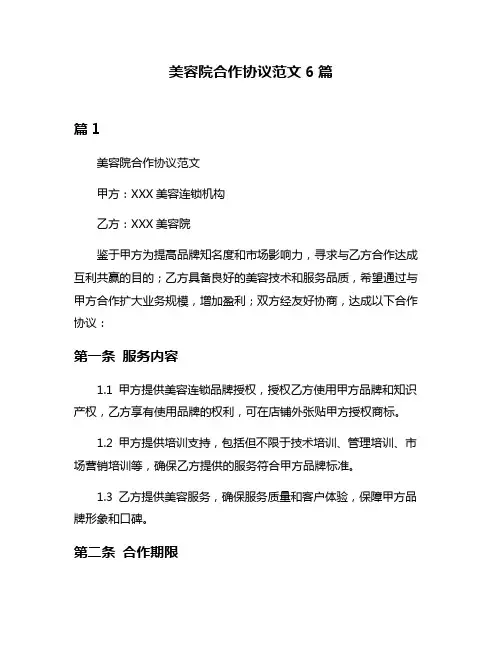 美容院合作协议范文6篇