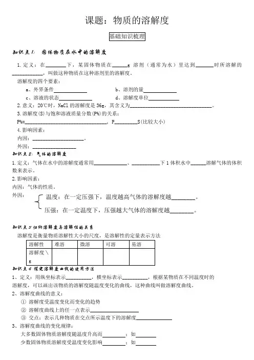 物质的溶解度