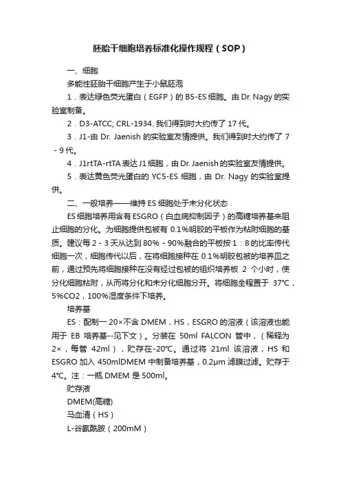 胚胎干细胞培养标准化操作规程（SOP）