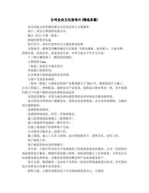 公司企业文化宣传片(精选多篇)