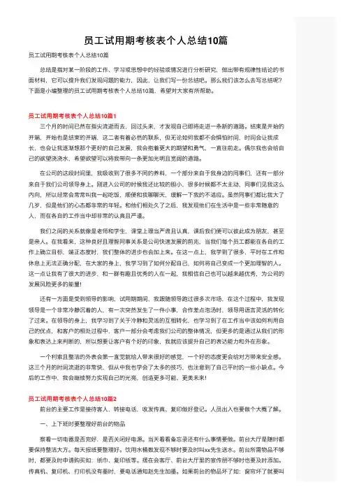 员工试用期考核表个人总结10篇