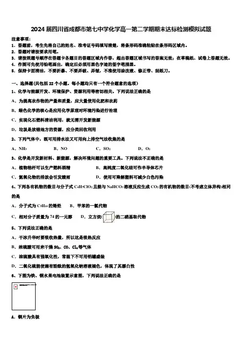 2024届四川省成都市第七中学化学高一第二学期期末达标检测模拟试题含解析