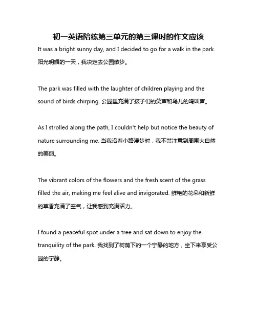 初一英语陪练第三单元的第三课时的作文应该