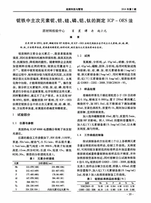 铌铁中主次元素铌、钽、硅、磷、铝、钛的测定ICP—OES法