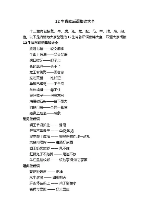 12生肖歇后语集锦大全